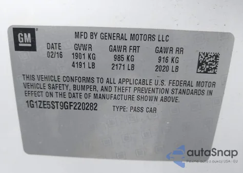 2016 Chevrolet Malibu 1Lt from USA, damaged, VIN 1G1ZE5ST9GF220282